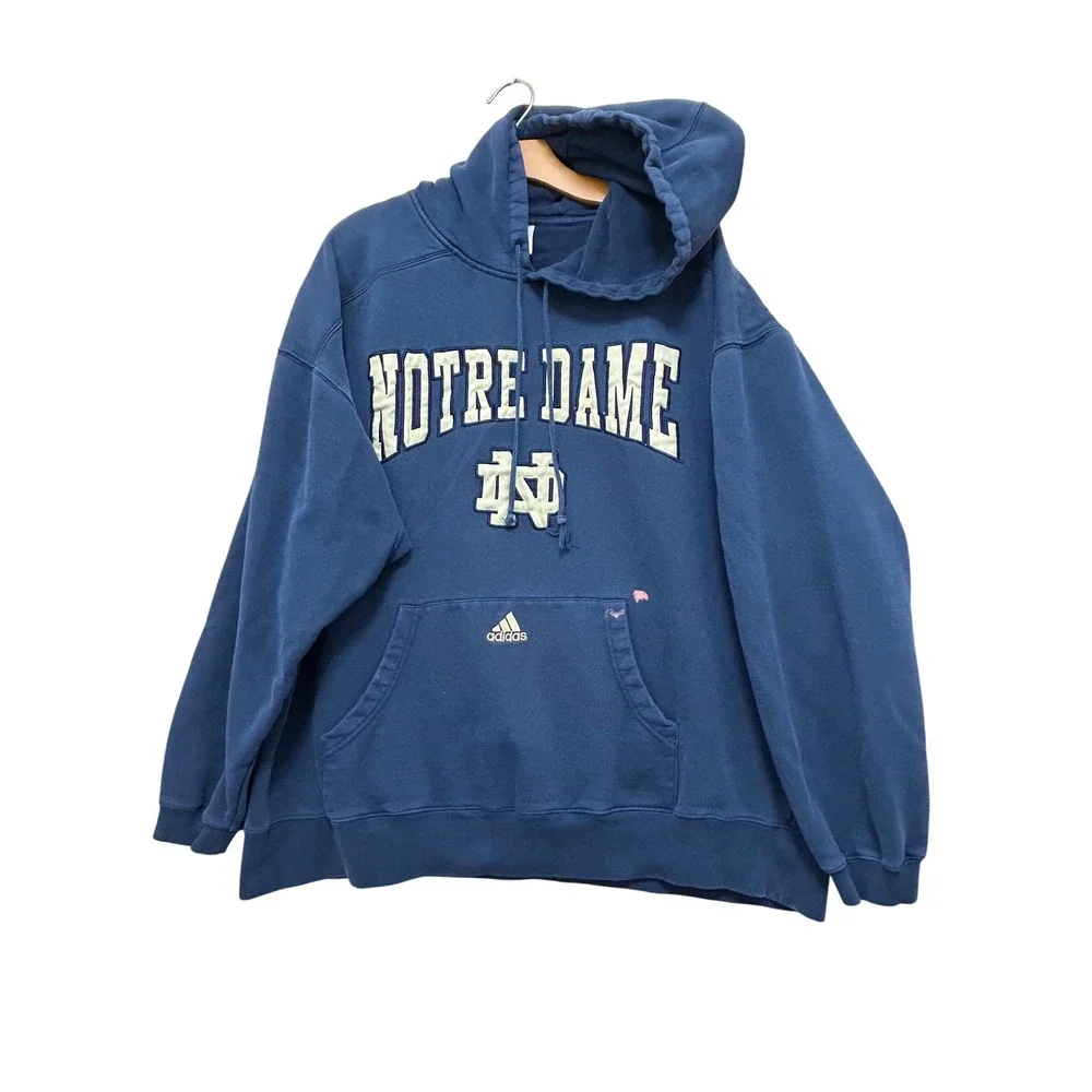 Vintage Adidas Notre Dame Fighting Irish‎ Navy Blue Hoodie Sweatshirt Mens XL